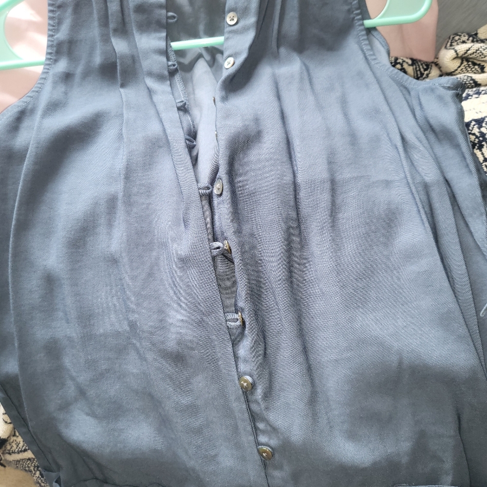 Sundance Slate Blue Button Up Wide Leg Cropped Romper Small - Picture 3 of 5